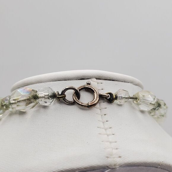 Pale Gray Faceted Crystal Necklace Glass Beaded Choker 12K GF Clasp Vintage - Picture 9 of 11